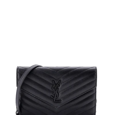 Pre-Owned Saint Laurent Small Classic Monogram Wallet on Chain Matelasse Chevron Leather