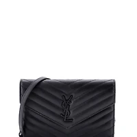 Pre-Owned Saint Laurent Small Classic Monogram Wallet on Chain Matelasse Chevron Leather