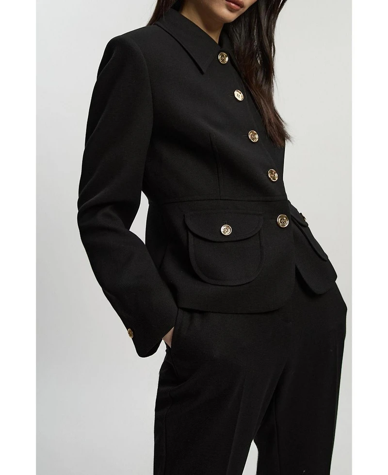 Karen Millen Women's Textured Compact Stretch Tailored Jacket