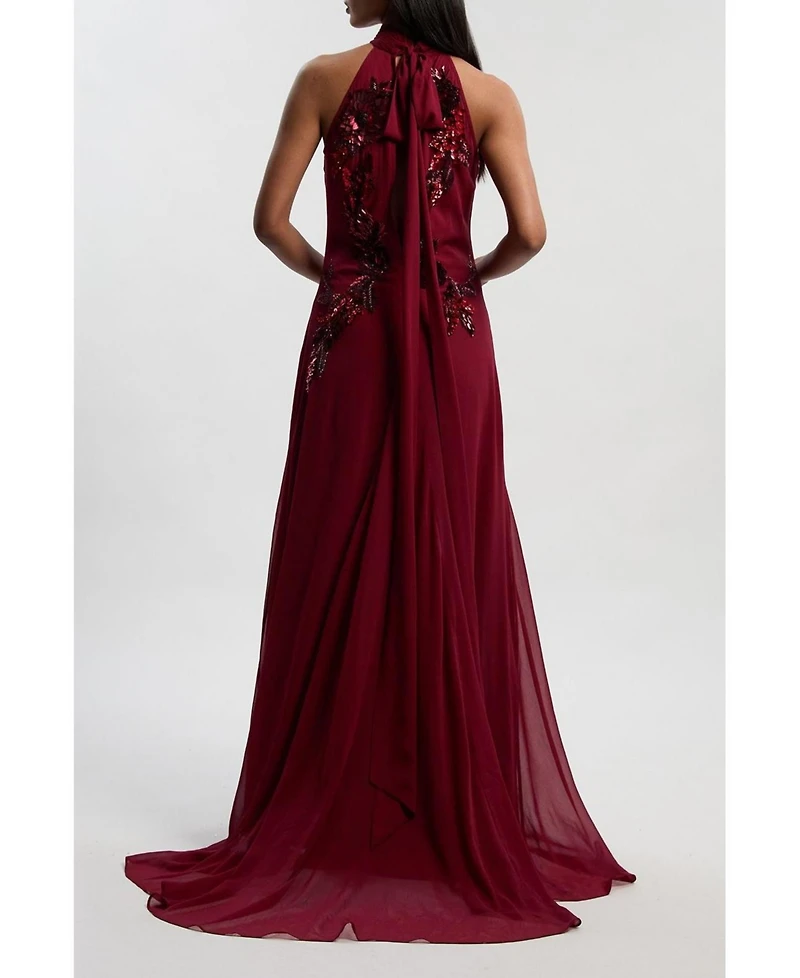 Karen Millen Women's Feather Halter Maxi Dress
