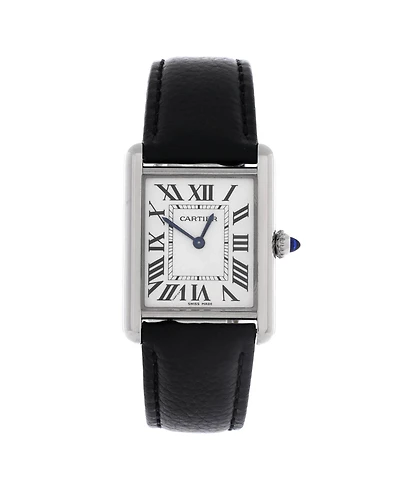Pre-Owned Cartier Must de Cartier Tank Quartz Watch in Stainless Steel and Leather 25mm