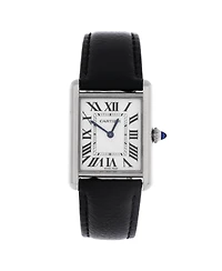 Pre-Owned Cartier Must de Cartier Tank Quartz Watch in Stainless Steel and Leather 25mm