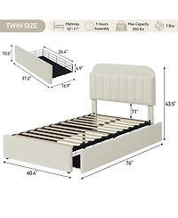 Homfan Twin Bed Frame with 2 Drawers, Boucle Upholstered Bookcase Headboard, Kids Bed, Easy Assembly, No Box Spring