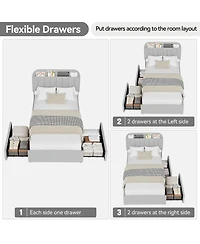 Homfan Twin Bed Frame with 2 Drawers, Boucle Upholstered Bookcase Headboard, Kids Bed, Easy Assembly, No Box Spring