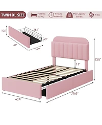 homfan Twin Bed Frame with 2 Drawers, Boucle Upholstered Bookcase Headboard, Kids Bed, Easy Assembly, No Box Spring