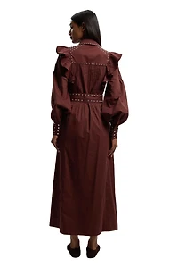 Karen Millen Women's Cotton Studded Maxi Shirt Dress