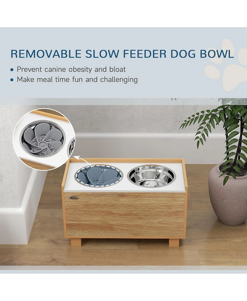 PawHut Elevated Dog Bowls, Raised Dog Bowl Sd with Slow Feeder Bowl,