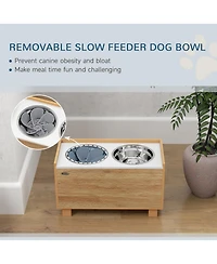 PawHut Elevated Dog Bowls, Raised Dog Bowl Sd with Slow Feeder Bowl,