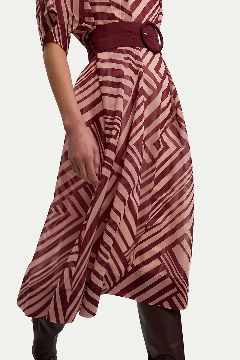 Karen Millen Women's Printed 3/4 Sleeve Plunge Midi Dress