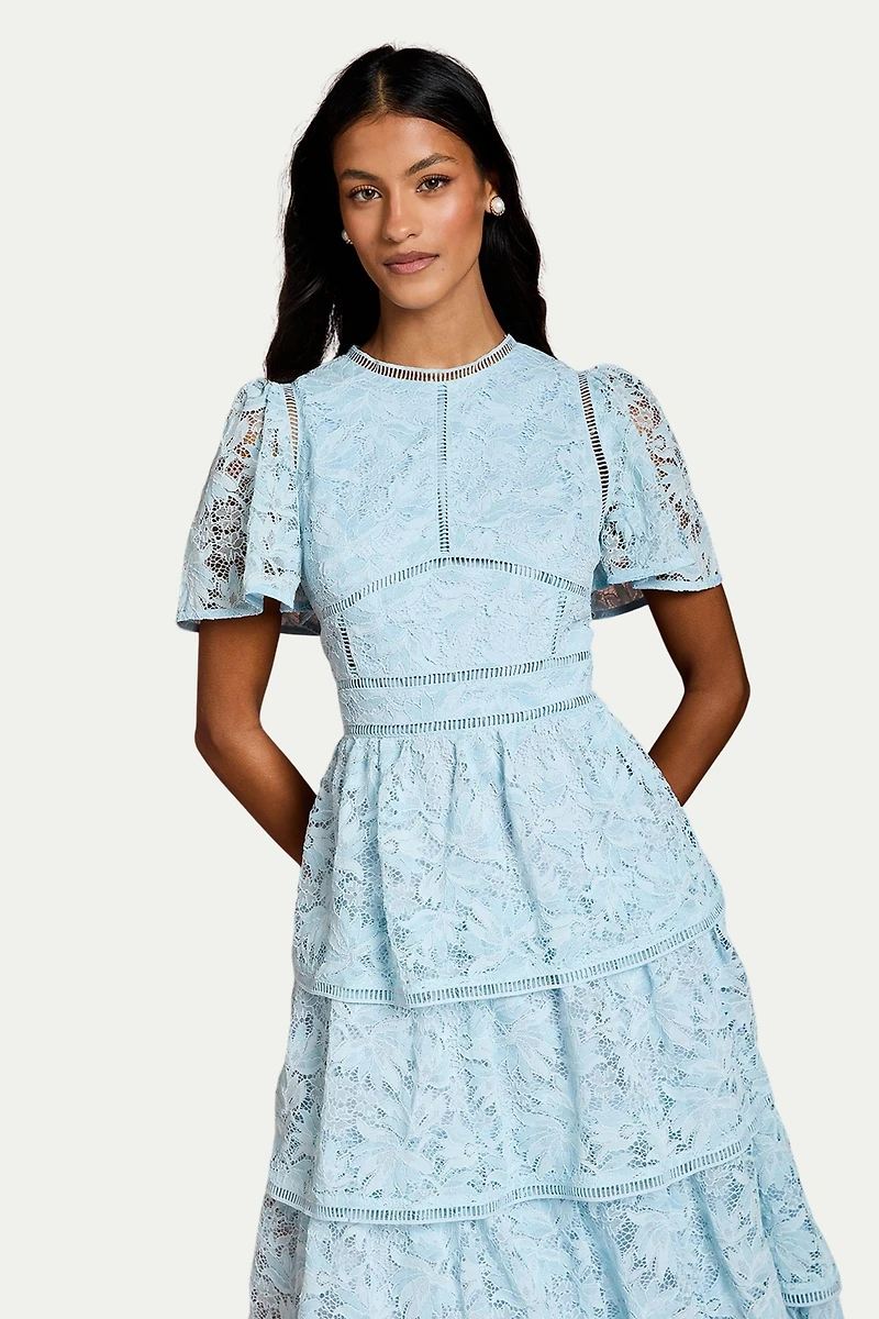 Coast Women's Flutter Sleeve Tiered Midi Dress
