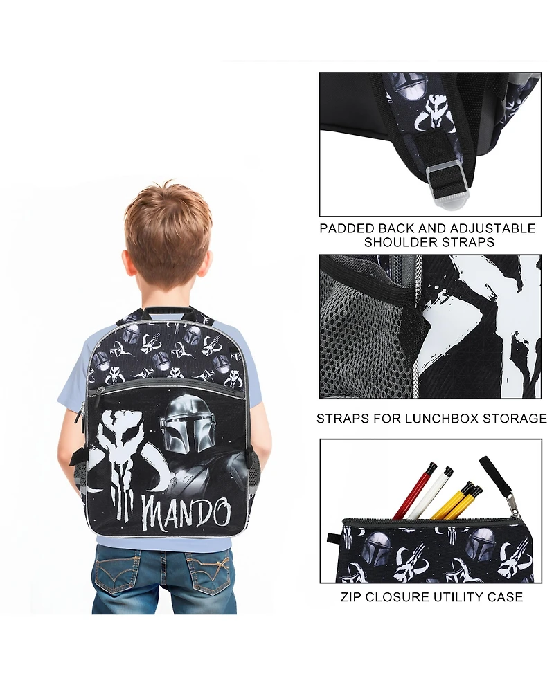 The Mandalorian 5-Piece 16" Backpack And Lunch Set For School and Travel