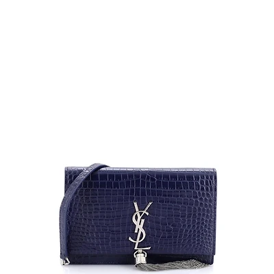 Pre-Owned Saint Laurent Classic Monogram Tassel Chain Wallet Embossed Leather