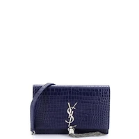 Pre-Owned Saint Laurent Classic Monogram Tassel Chain Wallet Embossed Leather