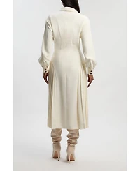 Karen Millen Women's Tailored Crepe Belted Pleated Midi Dress