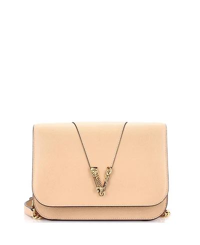Pre-Owned Versace Medium Virtus Chain Flap Shoulder Bag Leather