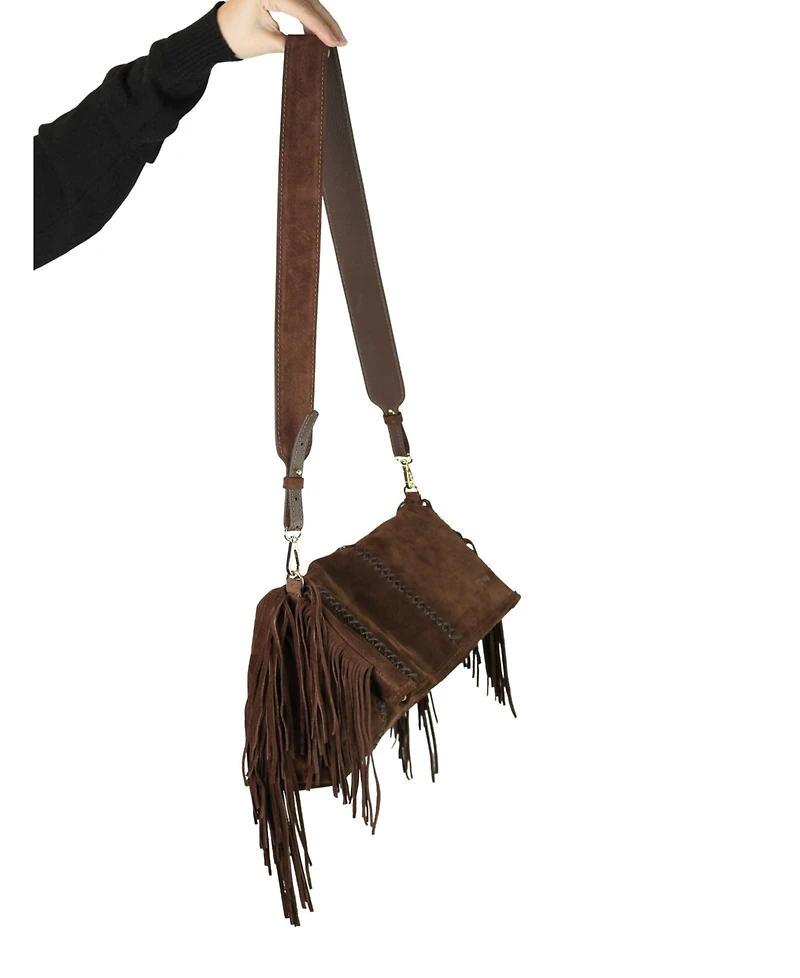 Carlos Falchi Medium Fringe Suede Crossbody Messenger