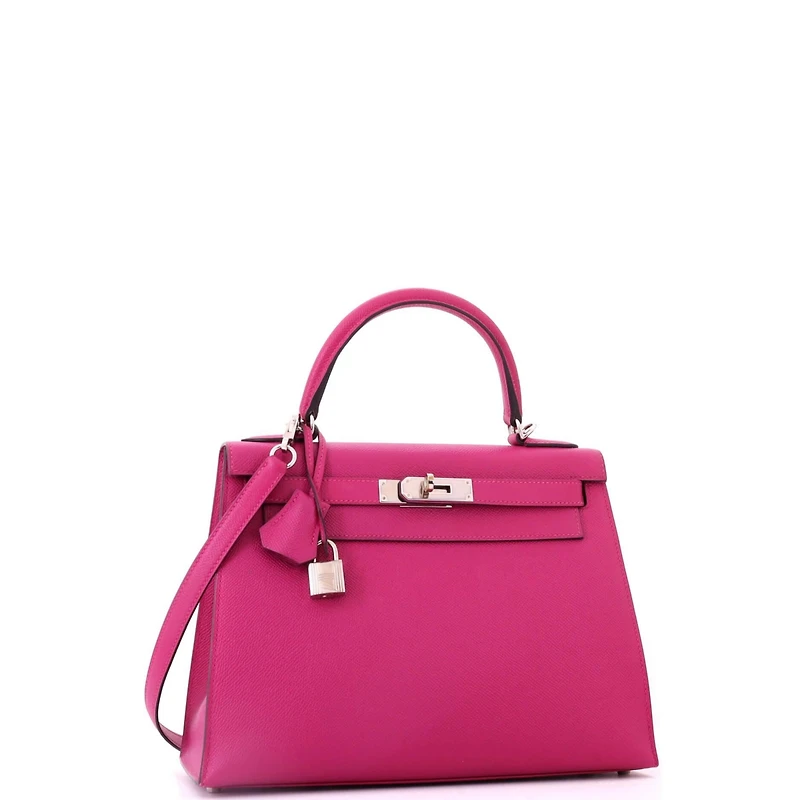 Pre-Owned HERMES Kelly 28 Handbag Pink Epsom with Palladium Hardware