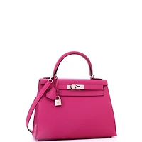Pre-Owned HERMES Kelly 28 Handbag Pink Epsom with Palladium Hardware