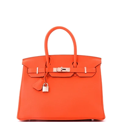 Pre-Owned HERMES Birkin 30 Handbag Orange Togo with Palladium Hardware
