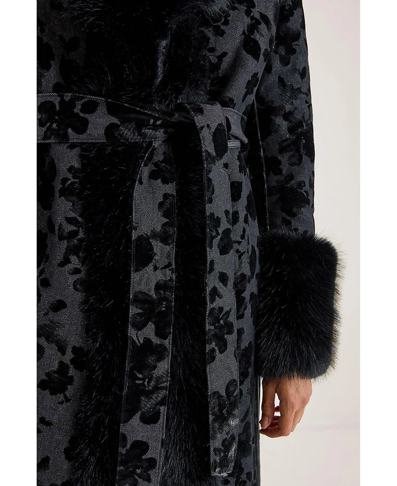 Nasty Gal Women's Faux Fur Floral Jacquard Coat