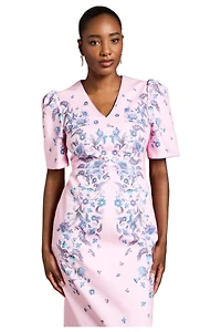 Coast Women's Puff Sleeve Floral Cotton Pencil Dress