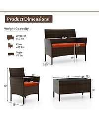 Sugift 4 Piece Patio Rattan Conversation Set with Seat Cushions