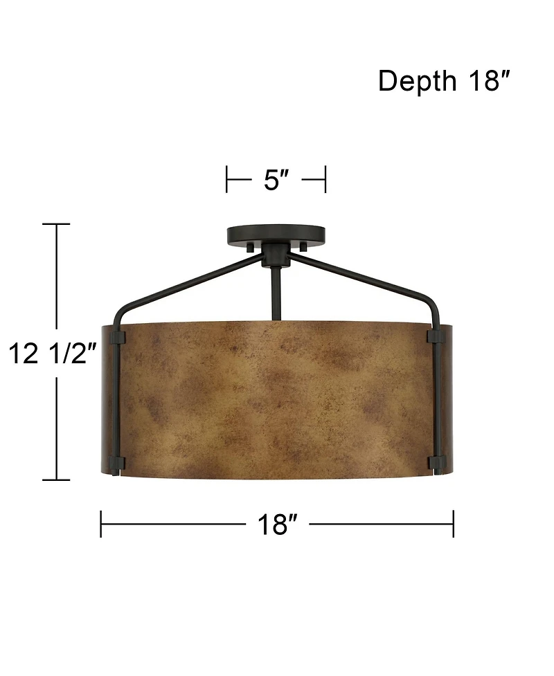 Possini Euro Design Possini Euro Julian Wide Rustic Bronze Drum 3-Light Ceiling Light