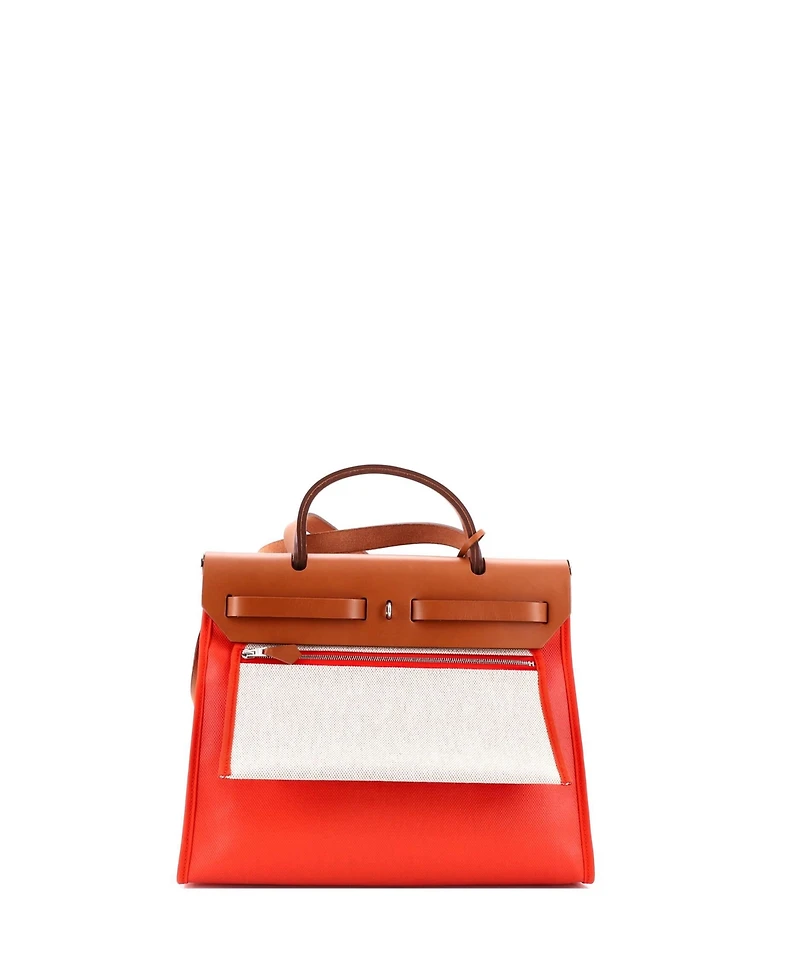 Pre-Owned HERMES 31 Herbag Zip Berline Vache Canvas and Leather