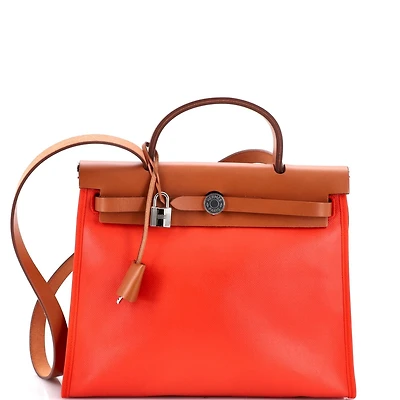Pre-Owned HERMES 31 Herbag Zip Berline Vache Canvas and Leather