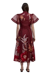 Karen Millen Women's Embroidered Short Sleeve Midi Dress