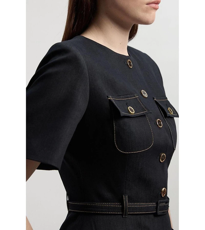 Karen Millen Women's Tailored Denim Belted Midi Dress