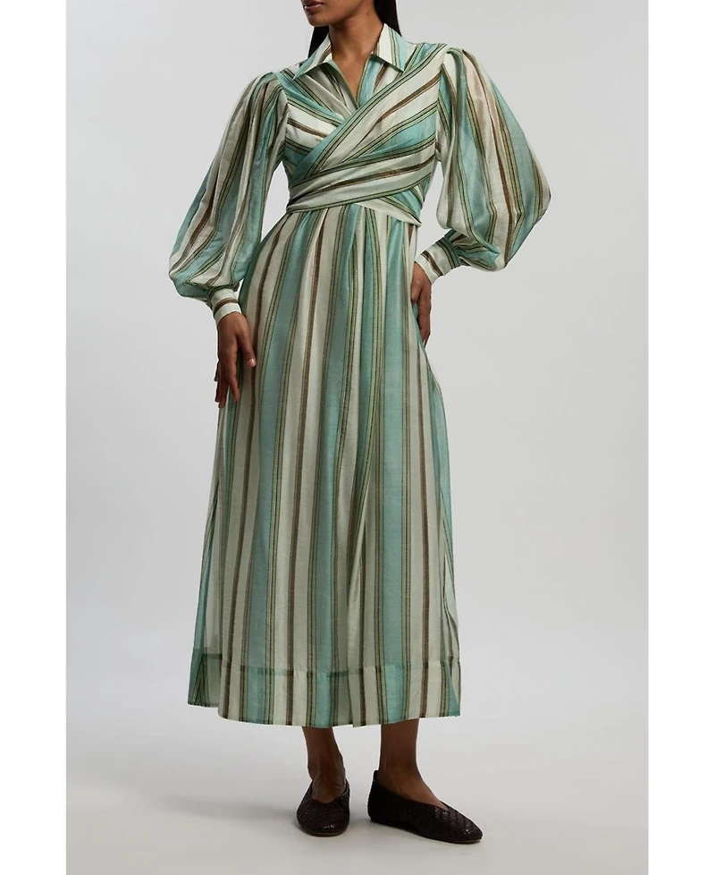 Karen Millen Women's Stripe Organdie Wrap Shirt Dress