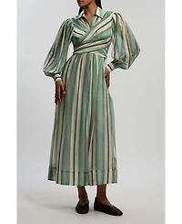 Karen Millen Women's Stripe Organdie Wrap Shirt Dress