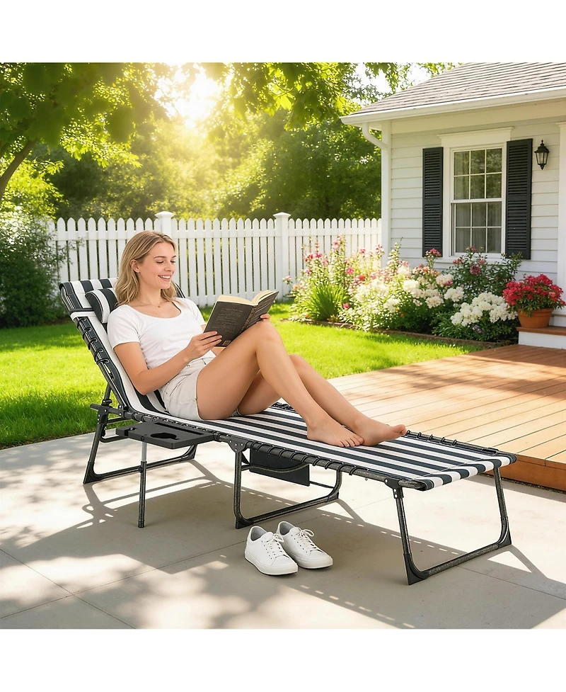 Outsunny Folding Chaise Lounge ning Chair w/ Adjustable Back