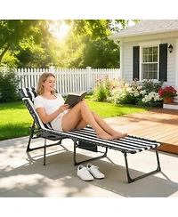 Outsunny Folding Chaise Lounge ning Chair w/ Adjustable Back