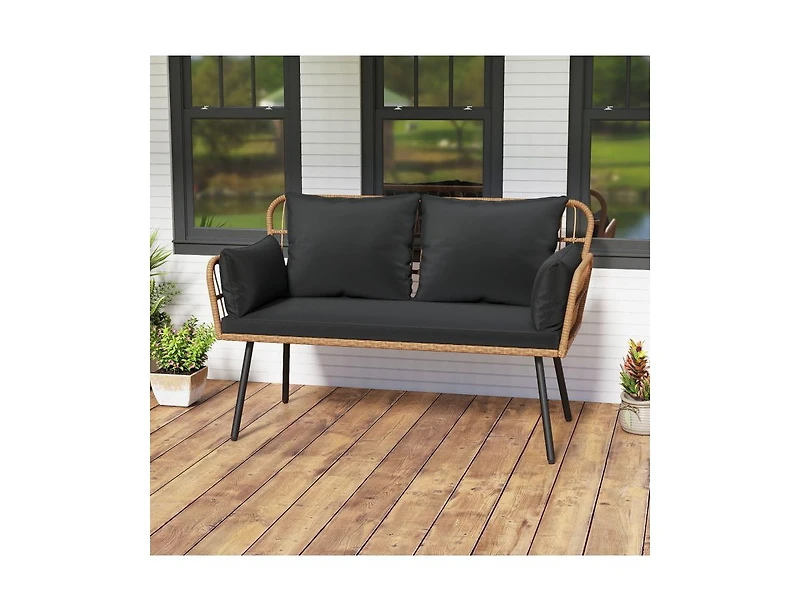 Slickblue Patio Rattan 2-Seater Chair with Back Cushions & Metal Frame