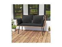 Slickblue Patio Rattan 2-Seater Chair with Back Cushions & Metal Frame
