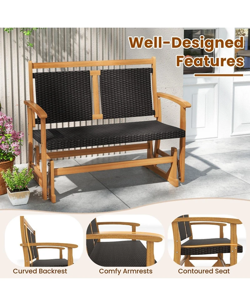 Gouun Outdoor Pe Rattan Gliding Rocking Armchair with Acacia Wood Frame and Curved Armrests