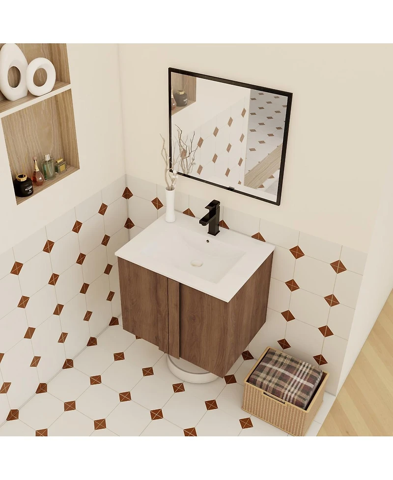 Sillysis Wall Mounted Bathroom Vanity with Ceramic Sink, Soft Close Double Doors