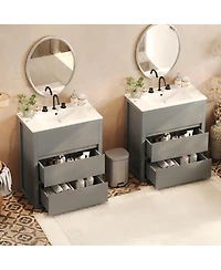 Sillysis 60 Inch Double Sink Bathroom Vanity Set, Ceramic Basins, Soft-Close Drawers, Handleless Design for Modern