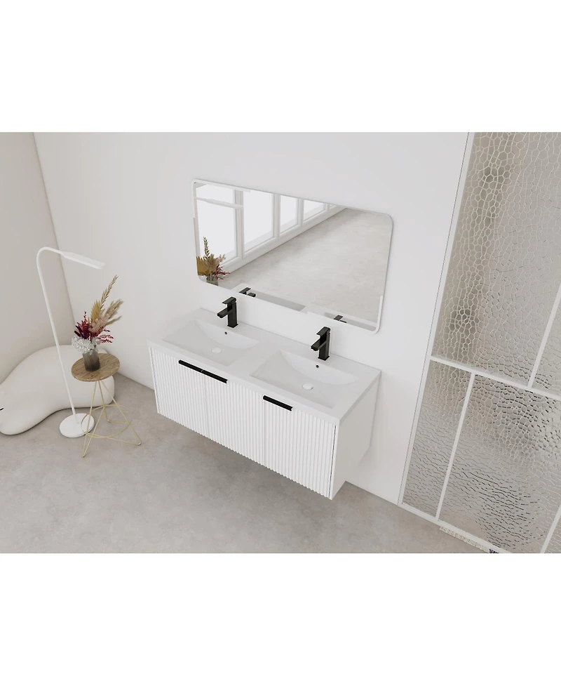 Sillysis 48 Inch Floating Bathroom Vanity with Double Resin Sink, Soft Close Doors, Large Storage Cabinet for Modern Home