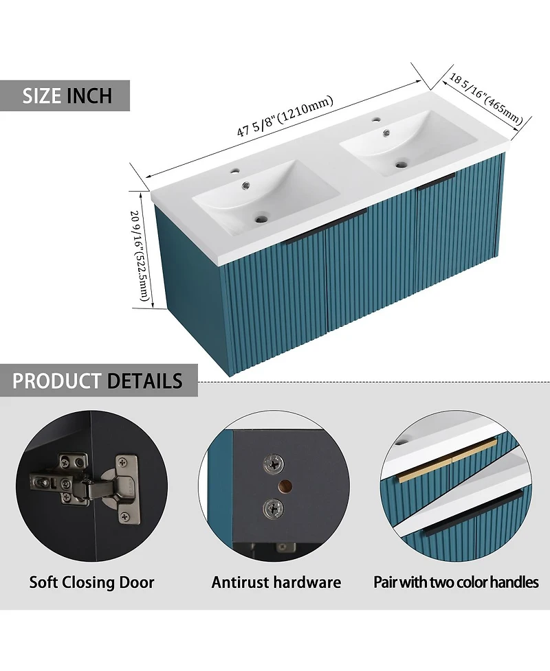 Sillysis 48 Inch Floating Bathroom Vanity with Double Resin Sink, Soft Close Doors, Large Storage Cabinet for Modern Home