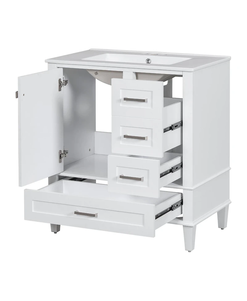 Sillysis 30 Inch Bathroom Vanity Set with Tall Storage Cabinet, Ceramic Sink, Soft Close Drawers for Modern