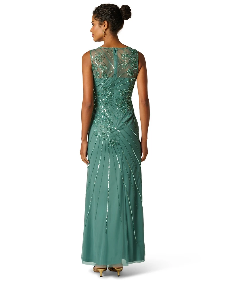 Adrianna Papell Women's Crewneck Beaded Maxi Dress