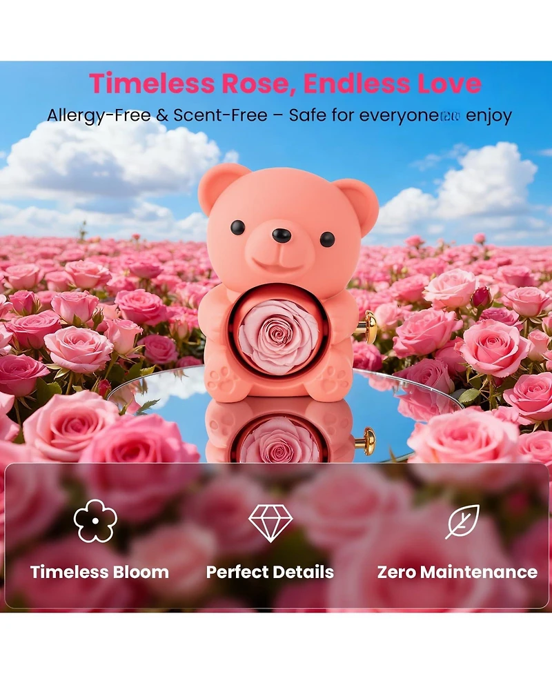 Gnuadz Teddy Bear Preserved Rose Necklace Box Couple Mother Gift