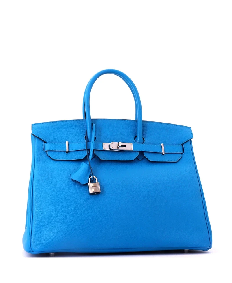 Pre-Owned HERMES Birkin 35 Handbag Blue Epsom with Palladium Hardware