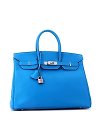 Pre-Owned HERMES Birkin 35 Handbag Blue Epsom with Palladium Hardware
