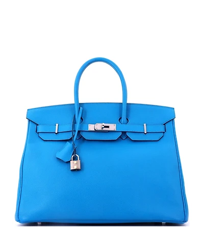 Pre-Owned HERMES Birkin 35 Handbag Blue Epsom with Palladium Hardware