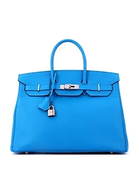 Pre-Owned HERMES Birkin 35 Handbag Blue Epsom with Palladium Hardware