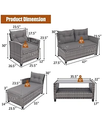 Costway 4PCS Patio Rattan Furniture Set Cushioned Loveseat Table Shelf